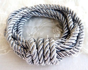 5mm Silver Grey Twisted Cord, Wrapped Thread Cord, Rope Cord- 2 Yards/ 1,84m approx.(1 piece)