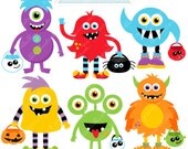 Trick or Treat Monsters Cute Digital Clipart - Commercial Use OK - Halloween Monsters - Halloween Graphics Il_170x135