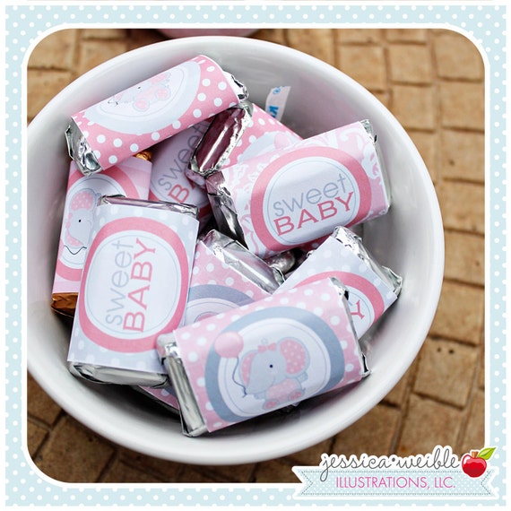 Pink Baby Elephant Theme - Printable Candy Bar Wrappers- Mini Chocolate Bar Wrapper- Printable Party Favors - Baby Girl Party Printables Il_570xn