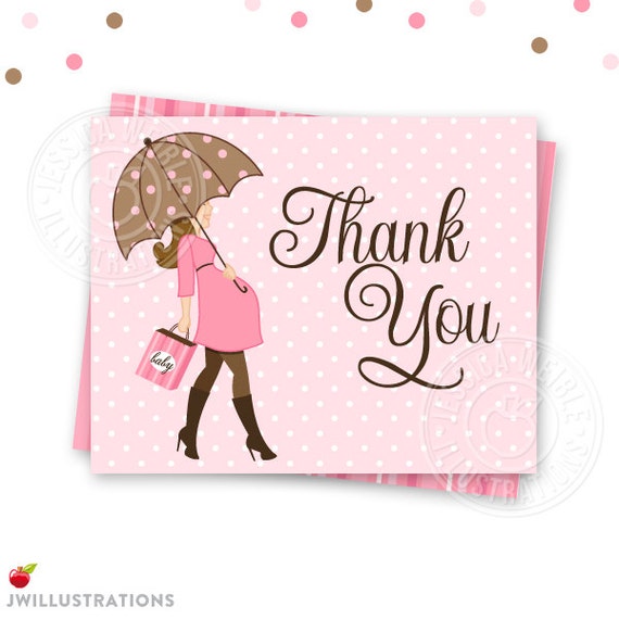 Baby Bump Girl Theme - BRUNETTE - Printable Party Thank You Card - Printable Thank You - Print Your Own Thank You- Baby Shower Thank You Il_570xn