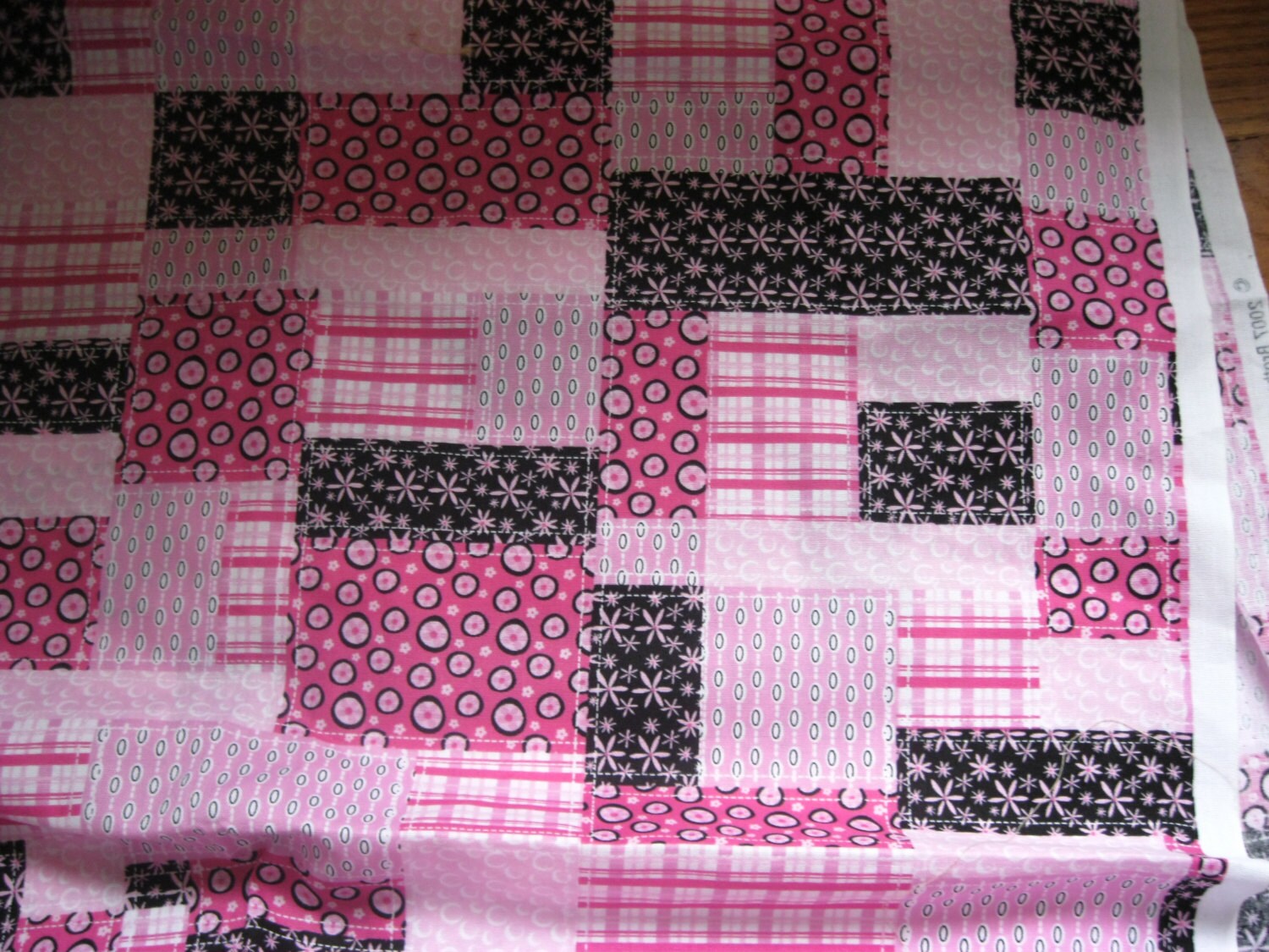 Pink and Black Quilt Print Fabric Brother Sister by VintageSqualor