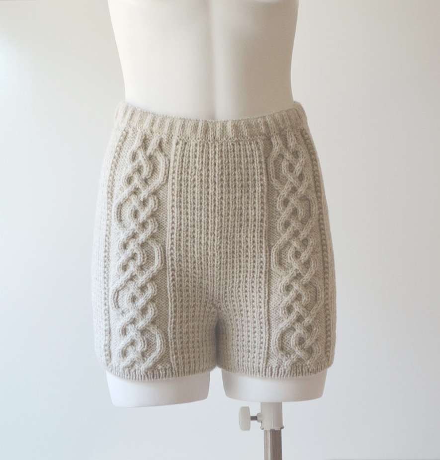 Cable knit high waisted sweater shorts in heather light grey