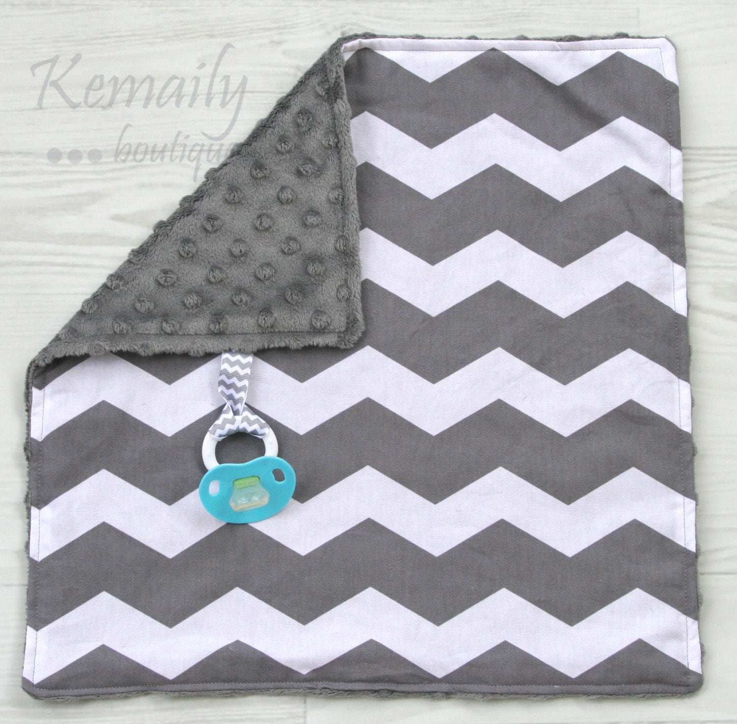 Charcoal Grey & White Minky Binky Burp Cloth Chevron