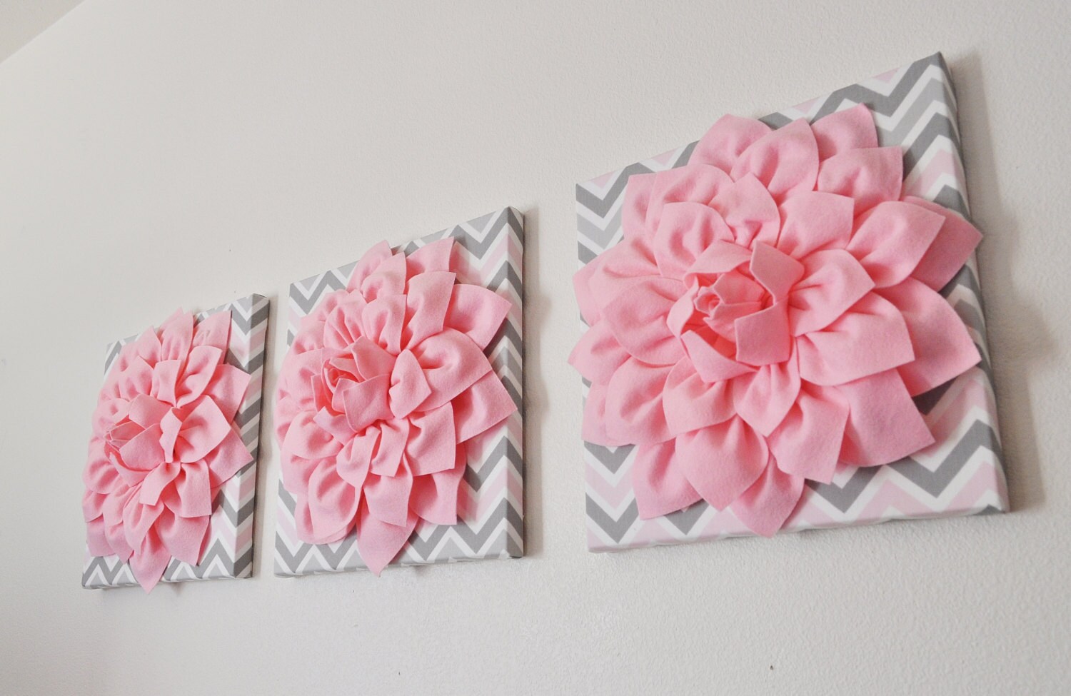 Wall Flowers Decor three wall flower decor light pink dahlia on pink and gray Wall Flowers Decor three wall flower decor light pink dahlia on pink and gray