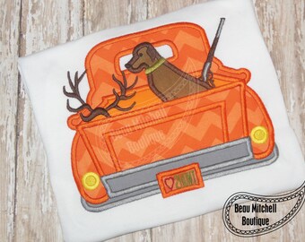 Hunting truck applique embroidery design