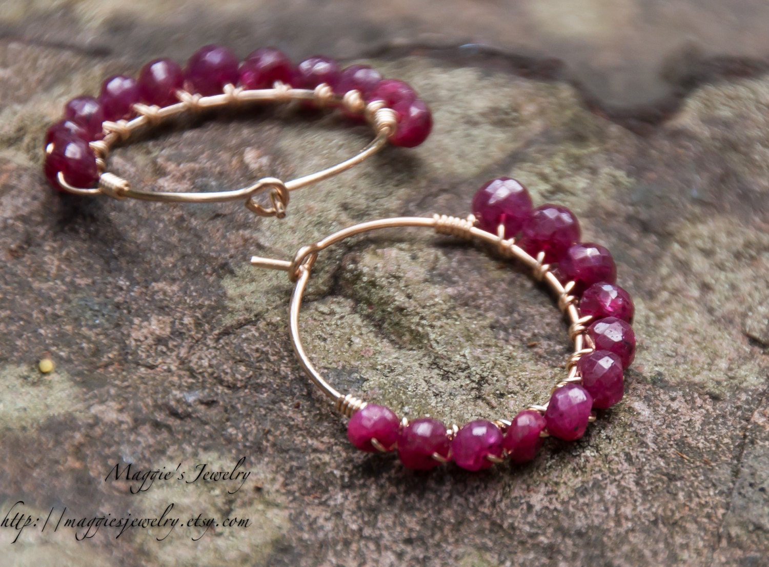 Ruby Hoop Earrings 14k Gold Filled Tiny Gemstone Hoop