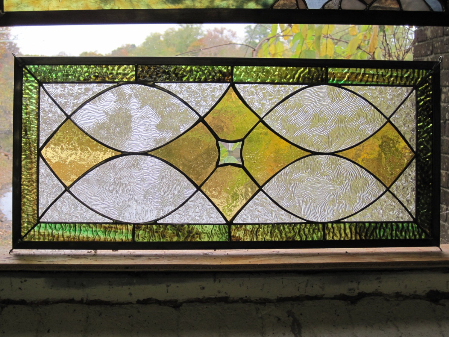 Traditional Style Stained Glass Panel Transom Sidelite