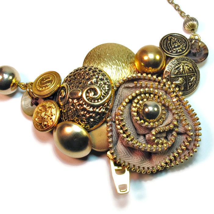 Upcycled Jewelry Button Necklace Statement with Repurposed