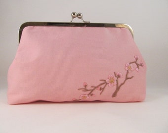 Pink Clutch Purse-Purse-Handbag-Kisslock-8 inch-Cherry Blossom Clutch