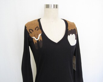Fox T-shirt with Long sleeves in Black/ Women's clothing by Dandyrions