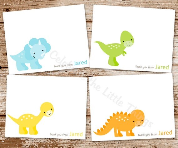 Set of 8 Dinosaur Thank You Cards | Personalized Note Cards, Notecards, Stationery | Baby Dinosaur, Prehistoric, Baby Boy Il_570xn