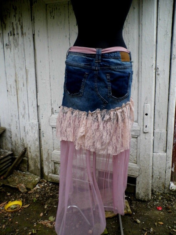 skirtupycled skirt eco chic fairy skirt gypsy denim
