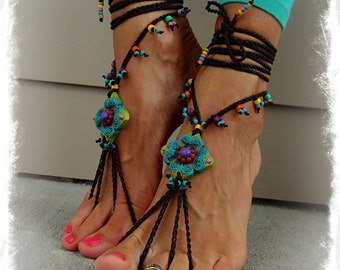 For Geli. Green BAREFOOT SANDALS SUMMER crochet sandals Hippie beaded ...