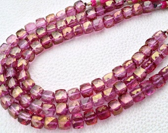 New Stock, Full 8 Inch Strand Mystic PINK Quartz Faceted 3D Cubed Briolettes, 7-8mm,Manufacturers Price