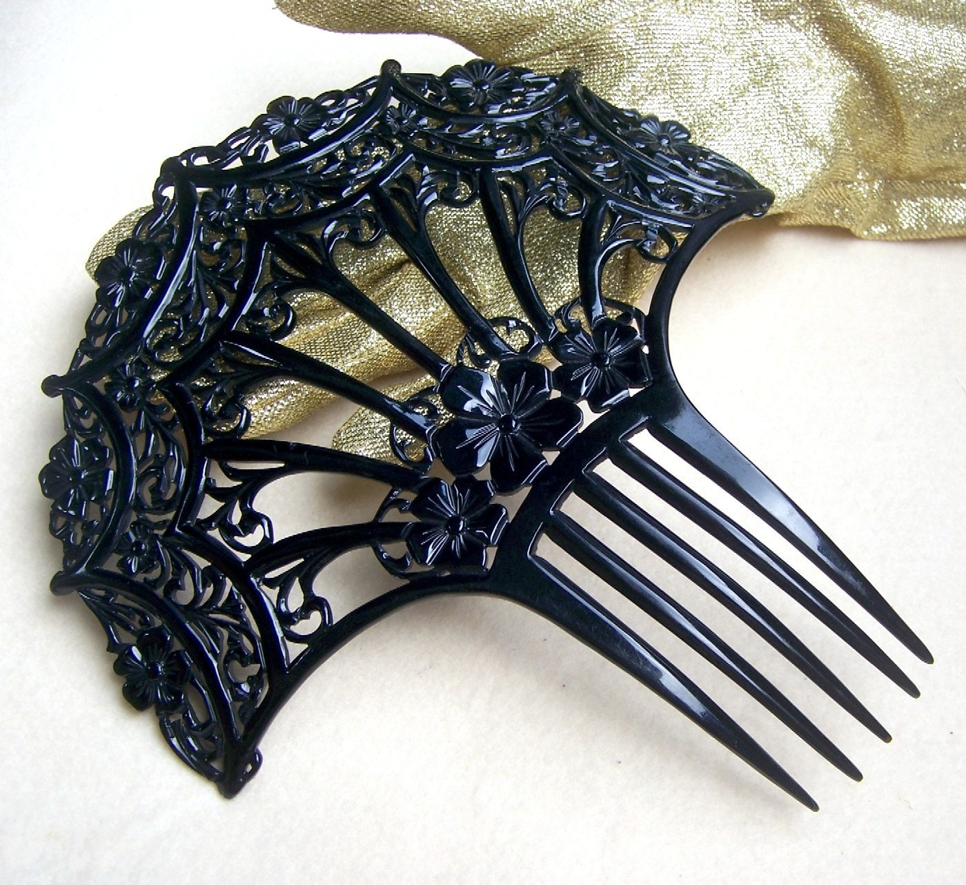 Art Deco Hair Comb Vintage Large Black Hair Accessory Hair Pin 5088