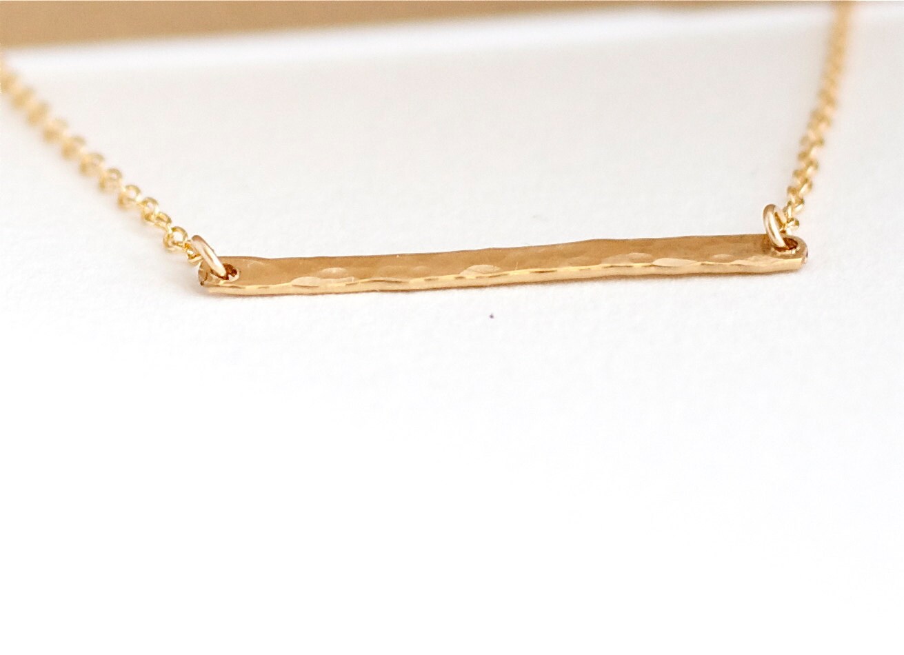 Hammered Bar Necklace gold filled thin straight bar