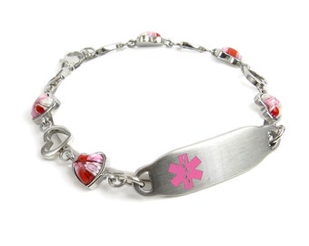 Steel Ladies Medical ID Bracelet Pink Custom by MyIdentityDoctor