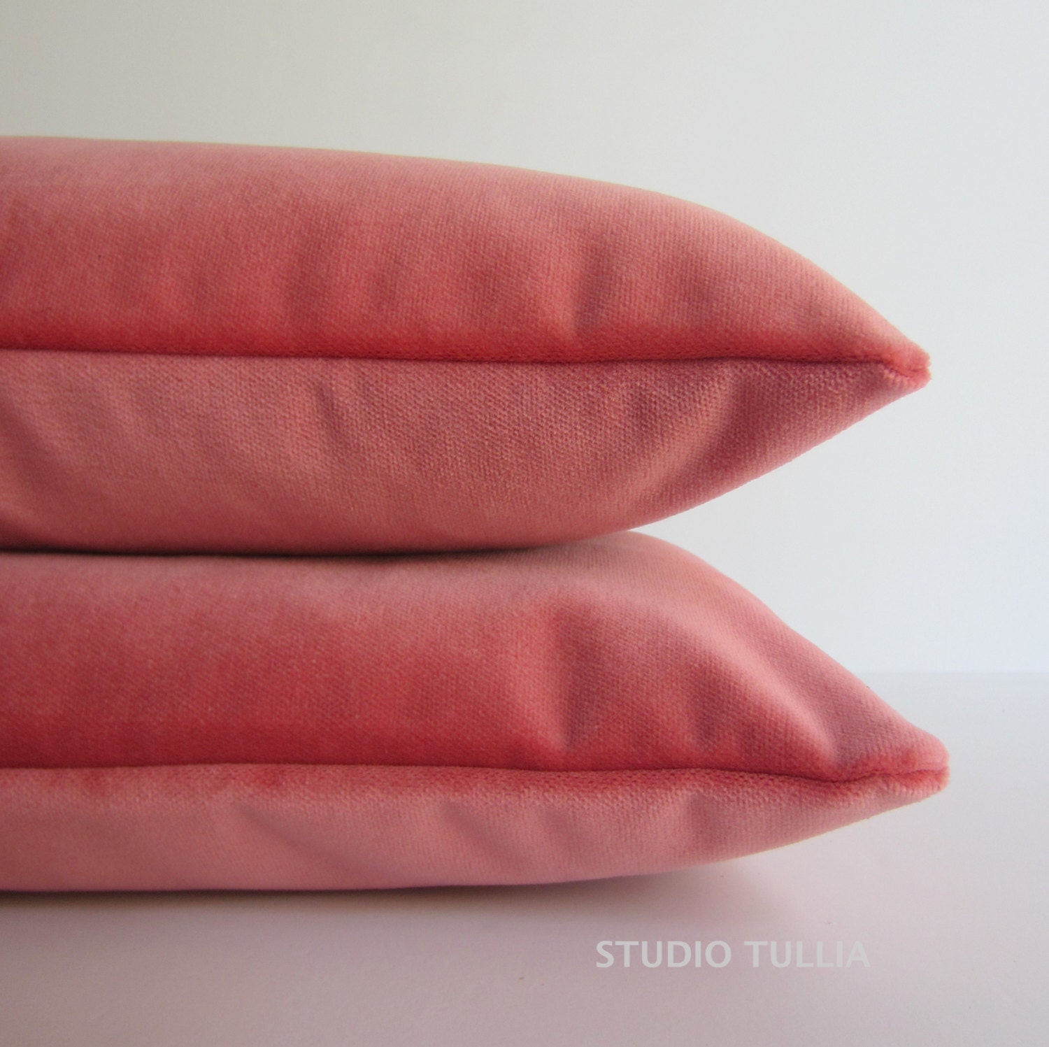 Coral Velvet Pillow Cover 12 x 22 inch by STUDIOTULLIAPILLOWS