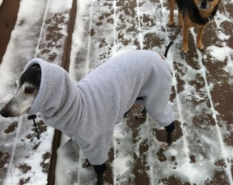 Fleece Body Suit of Polartec 200 with Head Covering Cowl for Italian Greyhounds and all small dogs.