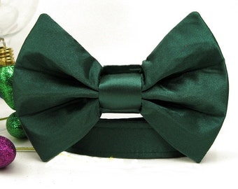 Evergreen Satin Bow Tie Dog Collar