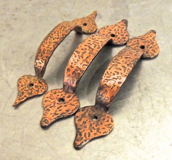 vintage copper drawer pulls 1960s hammered copper