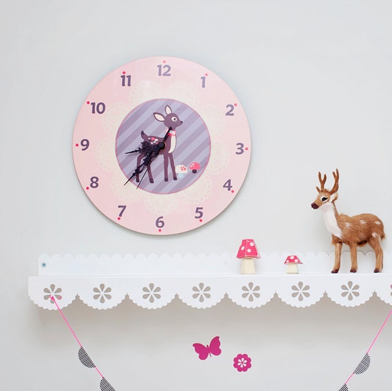 Items similar to Round Wall clock, Girls Bedroom decoration/ Cute Fawn