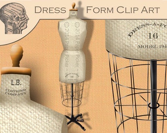 Large Antique Dress Form Clip Art Graphics Picture Instant Download Printable PNG File