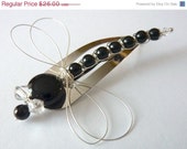 Holiday Sale - Black Obsidian Dragonfly Hair Pin, Clip, Brooch or Bouquet Decoration - Dragonfly Jewelry -Tagt