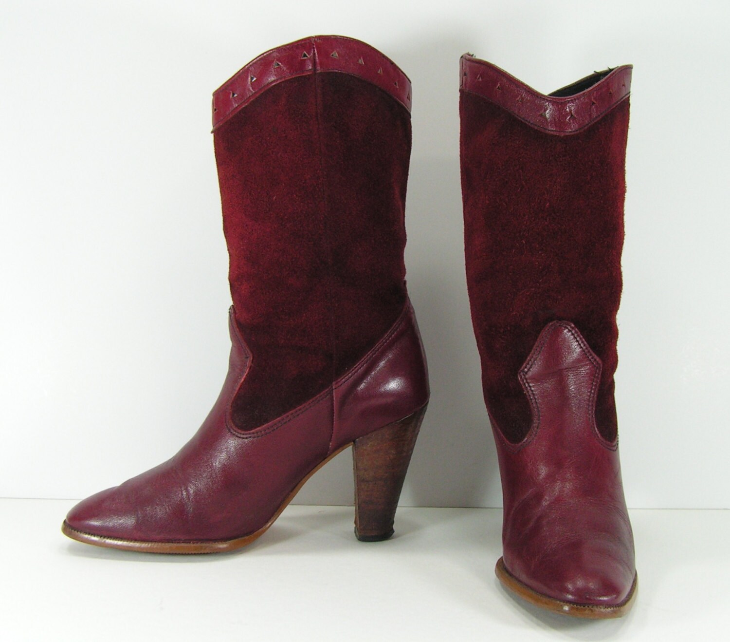 vintage cowboy boots womens 6 b m burgundy suede leather high