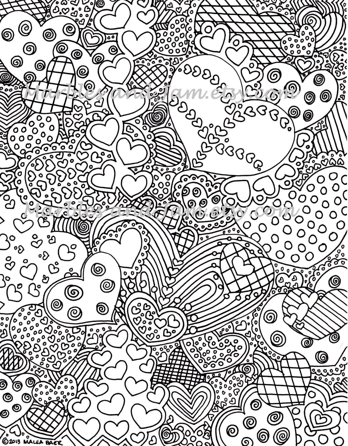 The Hearts Have It coloring page by MarblesAndJam on Etsy