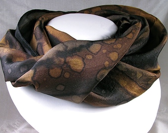 Silk Scarf - Hand Painted Silk Art - Quintessence, Silk Wrap - black and brown - Midnight Canyon