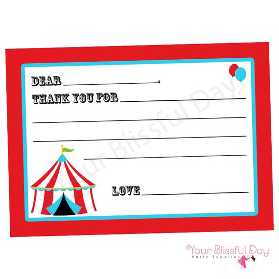 PRINTABLE Circus/Carnival Themed Fill-in-the-Blank Thank You Cards Il_570xn