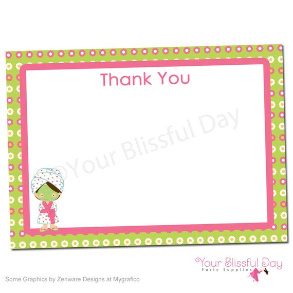 PRINTABLE Girl Spa Party Thank You Cards (Character of your choice) Il_570xn