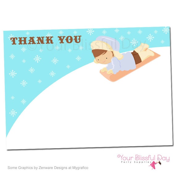PRINTABLE Boy Sledding Thank You Cards Il_570xn