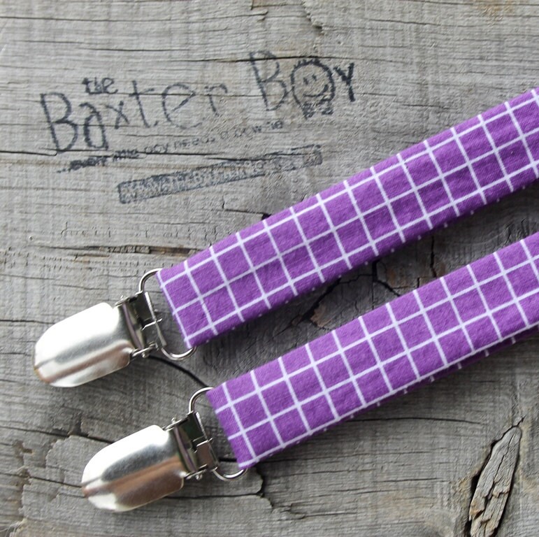 Purple Grid little boy suspenders photo prop wedding ring