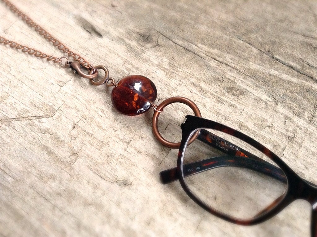 Eyeglass Necklace Brown Glass Necklace Eyeglass Holder