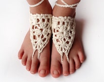 Crochet Girls Barefoot Sandals, Ivo ry, Wedding, Flower Girl ...