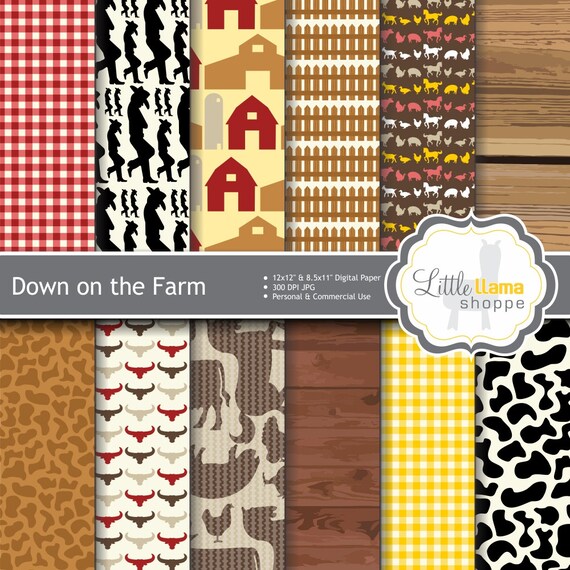 Farm Digital Paper Country Scrapbook Paper by LittleLlamaShoppe