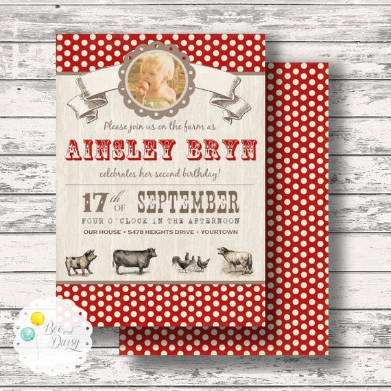 Vintage Farm Invitation for Birthday Party or Baby Shower - Boys Girls DIY Printable Invite by BeeAndDaisy Il_570xn
