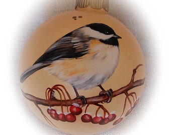 Birds Christmas Ornaments - Hand Painted Chickadee glass ball ornament - unique Christmas ball ornaments