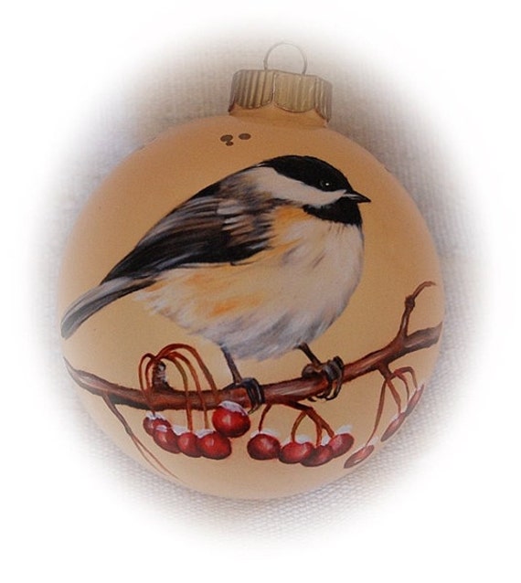 Birds Christmas Ornaments Hand Painted Chickadee glass ball