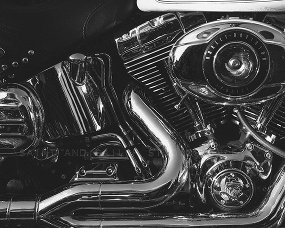 Harley Heritage Softail Engine Close up Black and White Fine