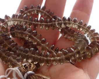 Sparkling smoky quartz german faceted rondelle beads 6.5-8.5mm 1/2 strand