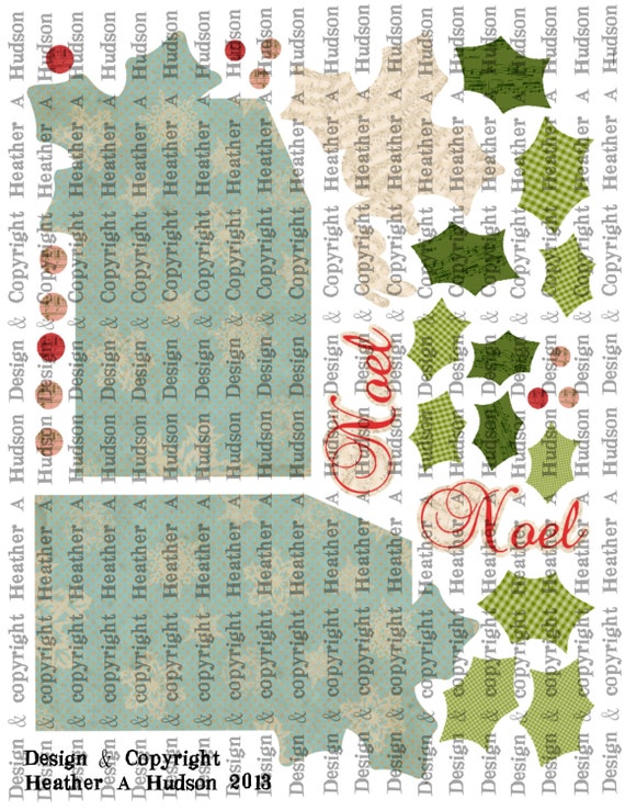 Vintage Shabby Chic Christmas Holly Gift Tag Ornaments Digital Collage sheet Printable