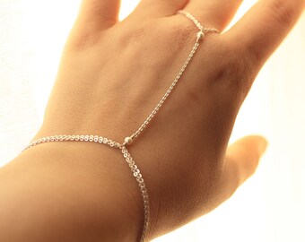 Dainty Hand Chain, Sterling Silver Slave Bracelet, Dainty Hand Bracelet, Delicate Finger Bracelet, Body Jewelry, Gold Fill