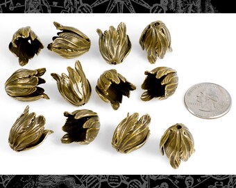 12 Antique Brass Tulip Beads Brass * AB-BC04
