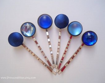 Cabochon hair barrettes - Royal and sky blue wedding cobalt navy light ocean blue embellish unique decorative hair accessories TREASURY ITEM