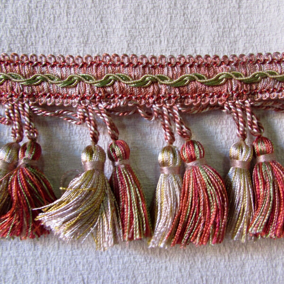 tassel fringe nectarine pink ecru green gold