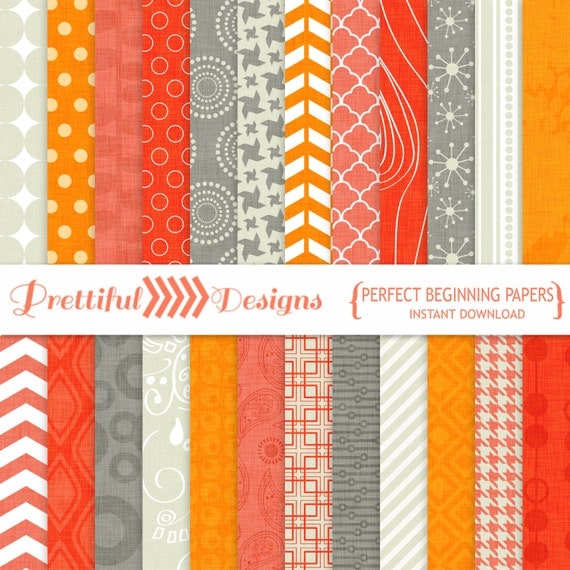 30% OFF SALE Digital Textured Background Paper Coral Orange Gray - Perfect Beginning (804)