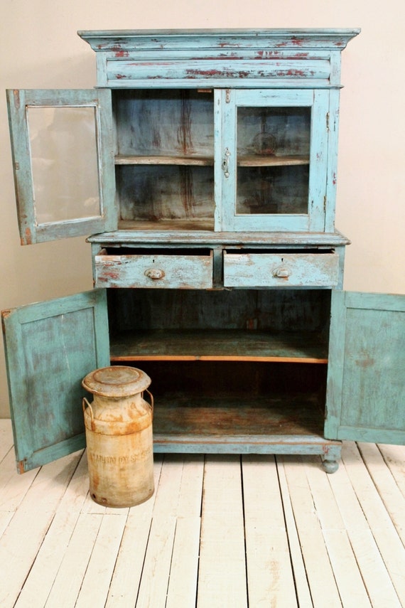 Antique Kitchen Cupboard Storage Cabinet Armoire Indian Blue